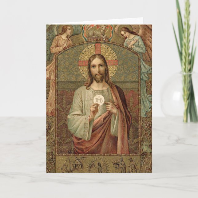 Jesus Eucharist First Heliga Communion Änglar Host Kort (Framsida)