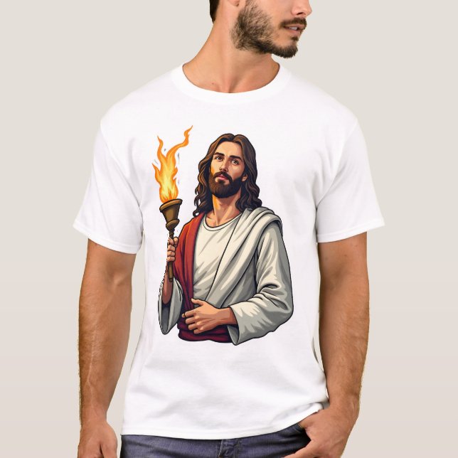 Jesus Evangelium Fackla Vintage Gravyr T-shirt 2 (Framsida)
