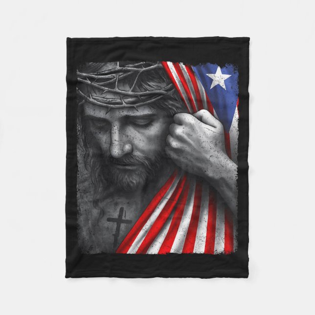 Jesus Faith Cross Crown America Puerto Rico Herita Fleecefilt (Framsidan)