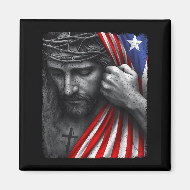 Jesus Faith Cross Crown America Puerto Rico Herita Magnet (Framsidan)