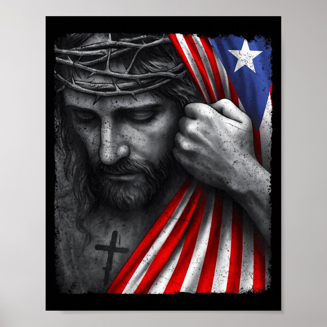 Jesus Faith Cross Crown America Puerto Rico Herita Poster (Framsidan)