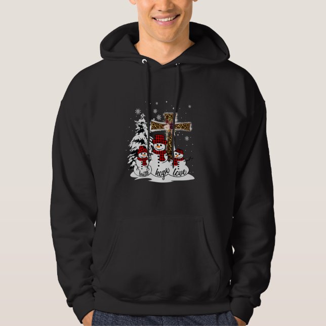 Jesus Faith Hope Kärlek Snögubbe Funny Julafton fö Hoodie (Framsida)