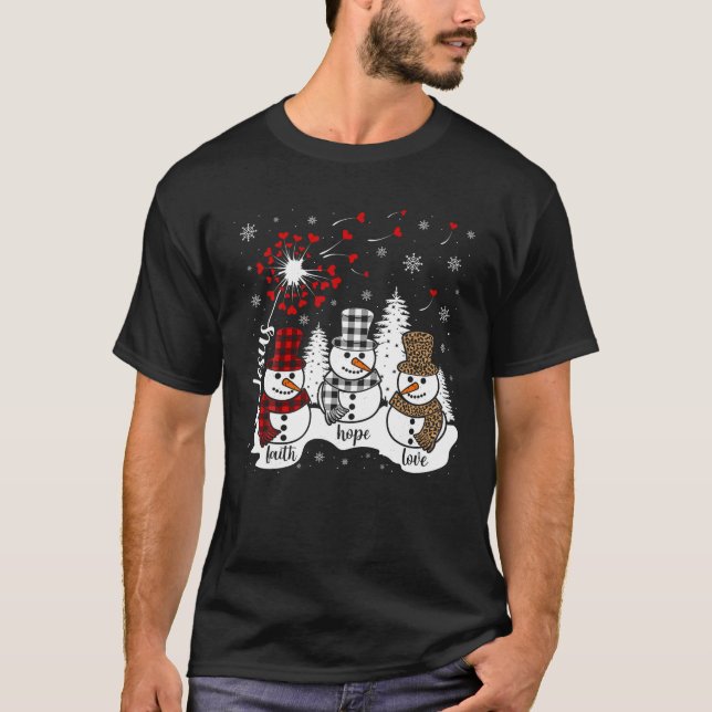Jesus Faith Hope Kärlek Snögubbe julfuny Julafton T Shirt (Framsida)