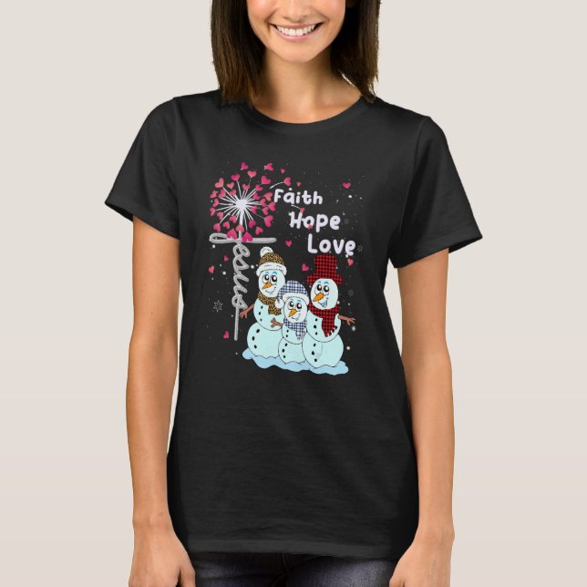 Jesus Faith Hope Kärlek Snögubbe Red Play Julafton T Shirt (Framsida)