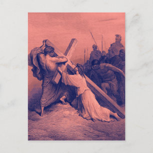 Jesus faller under Kor Bibel Vykort