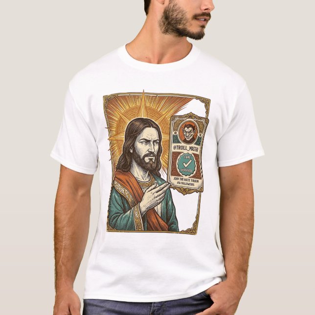 Jesus falskt verifierat bockningsbedrägeri troll s t shirt (Framsida)