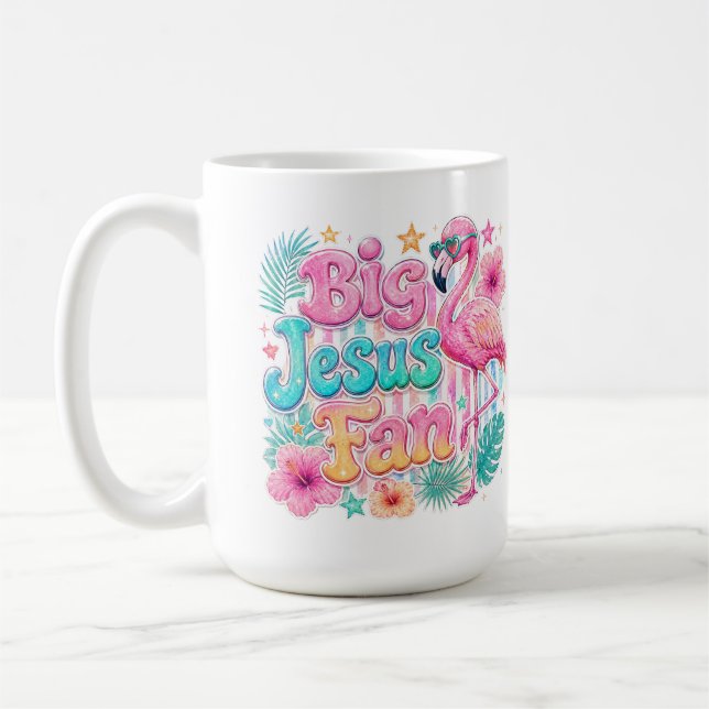 Jesus-fan med flamingo-kaffekopp  kaffemugg (Vänster)