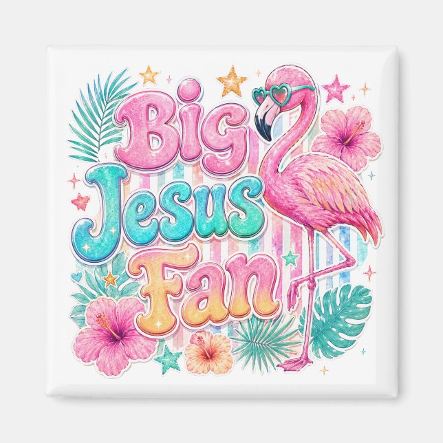 Jesus-fan med flamingomagnet  magnet (Framsidan)