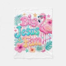 Jesus-fan med flamingotäcke
