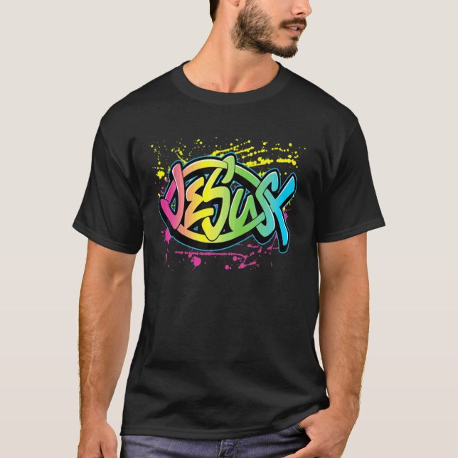 Jesus Färgrik Fiskform T Shirt (Framsida)