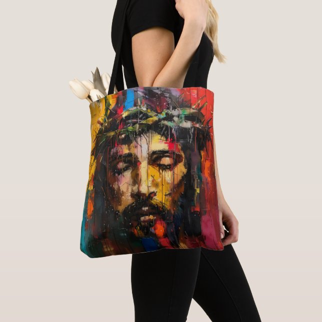 Jesus Färgrik Modern Konst Tygkasse (Närbild)