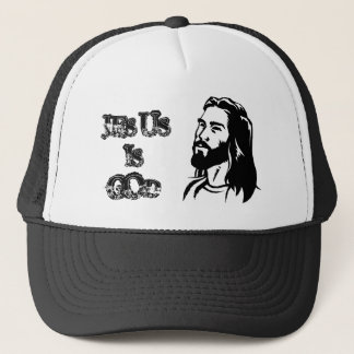 Jesus-fästa ihopkonst JESUS, ÄR, GUDEN Truckerkeps