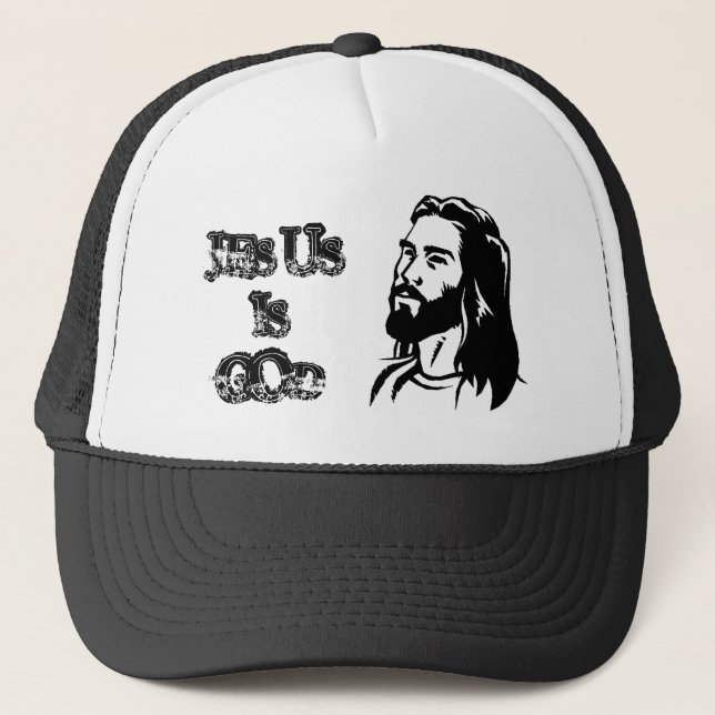 Jesus-fästa ihopkonst JESUS, ÄR, GUDEN Truckerkeps (Framsida)