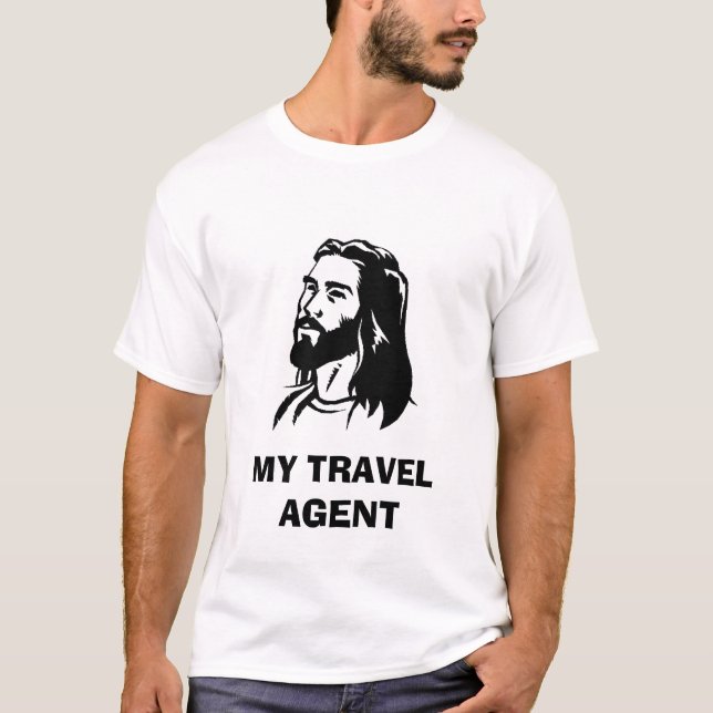Jesus-fästa ihopkonst MIN RESEBYRÅMAN T-shirt (Framsida)