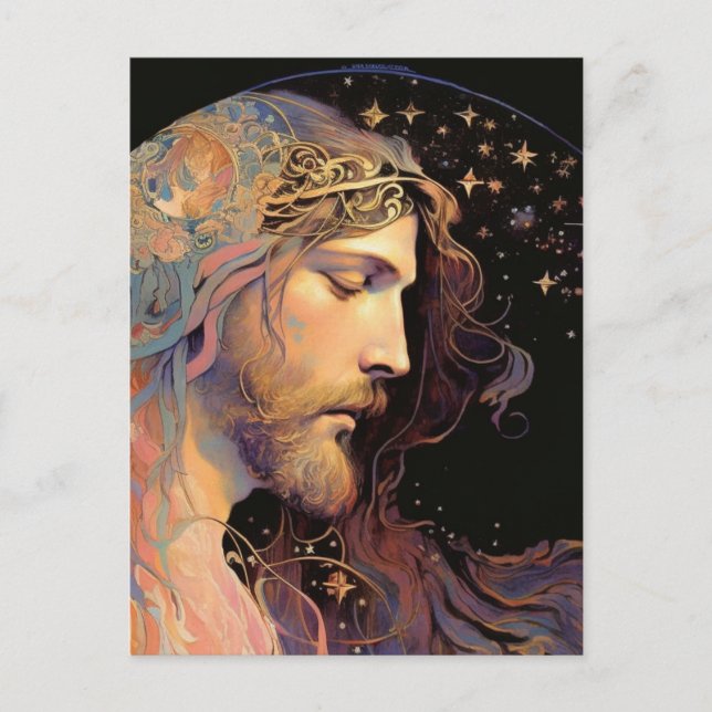 Jesus fastkedjad svart glasbakgrund vykort (Framsida)
