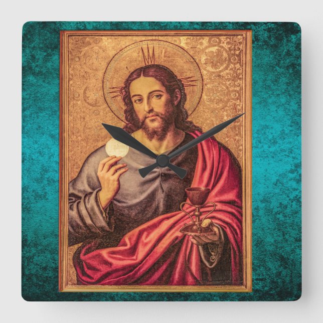 Jesus Fine Art Vintage Fyrkantig Klocka (Framsida)
