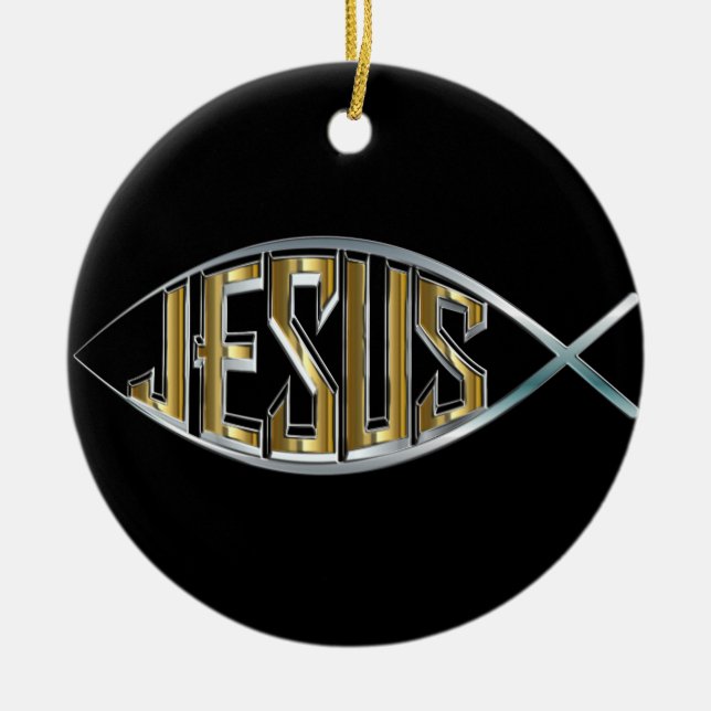 Jesus Fish Cutout Julgransprydnad Keramik (Framsidan)