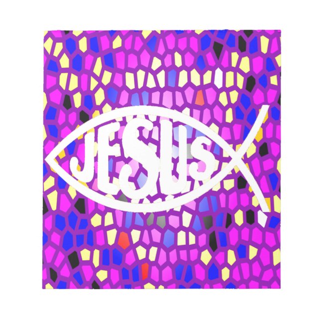 JESUS FISH ICHTHYS STAINED GLASS WINDOW LILA ANTECKNINGSBLOCK (Framsida)