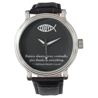 Jesus Fish, ichtus, watch, 1 THESSALONIANS 5:16-18 Armbandsur