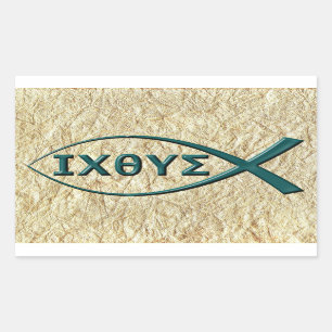 Jesus Fish Symbol Stickers Rektangulärt Klistermärke