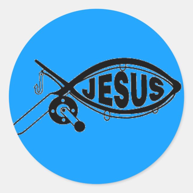 JESUS FISHING Sticker Runt Klistermärke (Framsida)