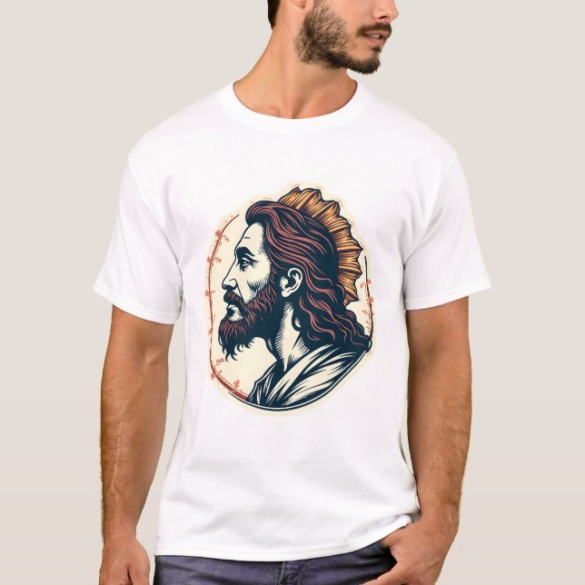 Jesus Fisk Emblem Vintage Gravyr T-shirt 2 (Framsida)