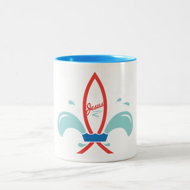 Jesus Fisk Fleur De Lis Två-Tonad Mugg (Center)