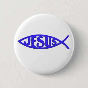 Jesus fisk (knäppas blått), knapp