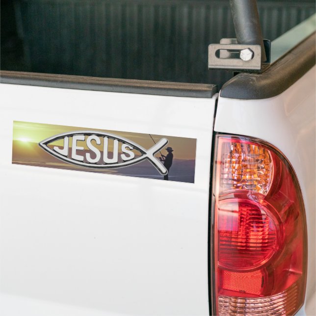 Jesus Fisk med solnedgång och fiskare Bildekal (På lastbil)