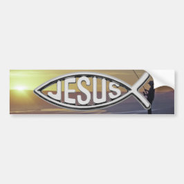 Jesus Fisk med solnedgång och fiskare Bildekal