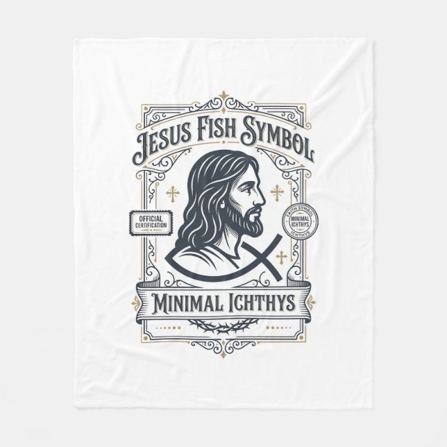Jesus Fisk Symbol Minimal Ichthys Jesus Fisk Minim Fleecefilt (Framsidan)