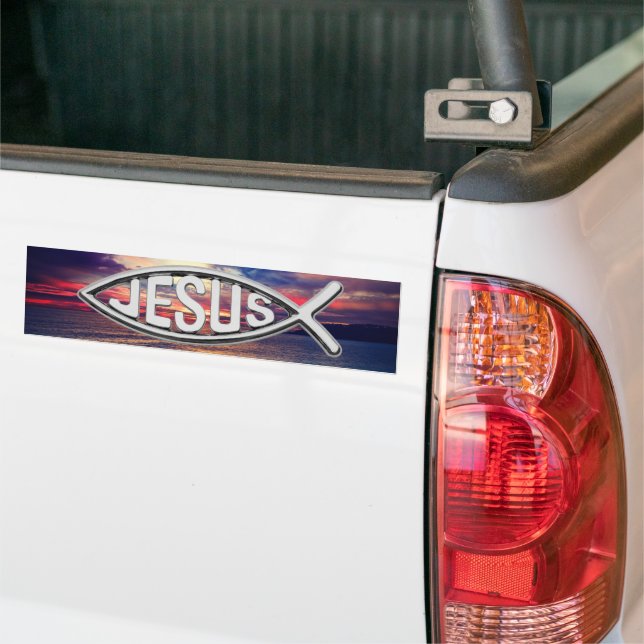 Jesus Fisk vackra solnedgång Bildekal (På lastbil)