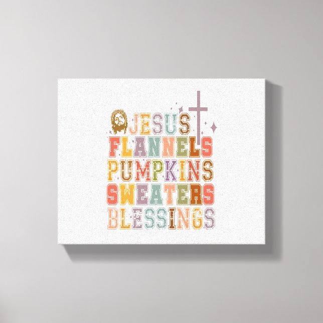 Jesus Flannels Pumpkins Sweaters Blessings Canvastryck (Framsida)