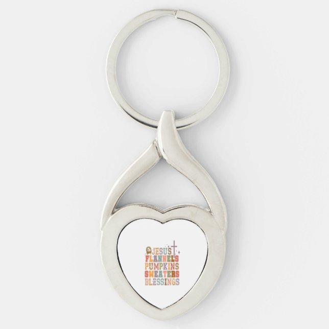 Jesus Flannels Pumpkins Sweaters Blessings Twisted Heart Silverfärgad Nyckelring (Framsidan)