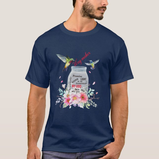 Jesus Flower Hummingbird Faith Christian Way Maker T Shirt (Framsida)
