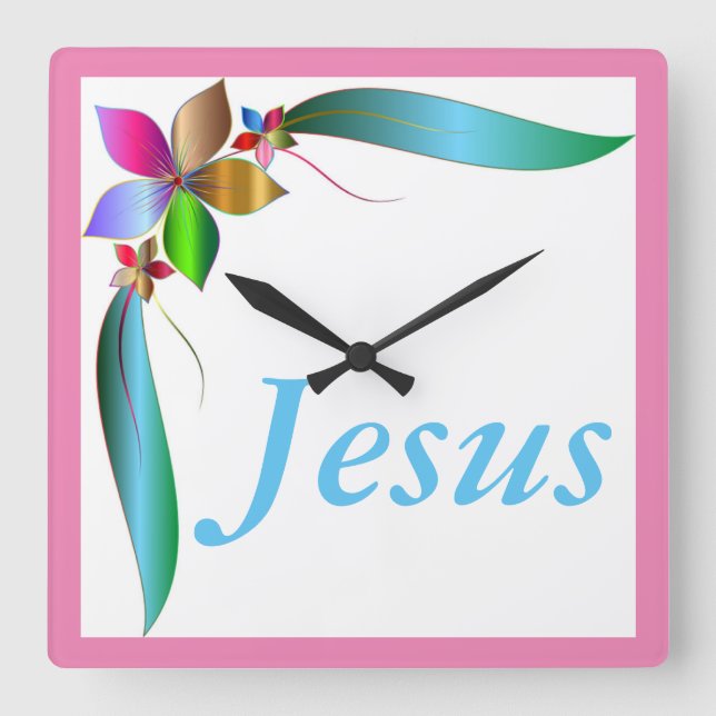 JESUS FLOWER RIBBON FYRKANTIG KLOCKA (Framsida)