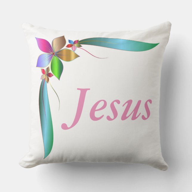 JESUS FLOWER RIBBON UTOMHUSKUDDE (Framsida)