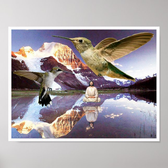 Jesus flyter över vatten och mediterade över sjö poster (Framsidan)