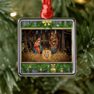 Jesus född manger julgransprydnad metall
