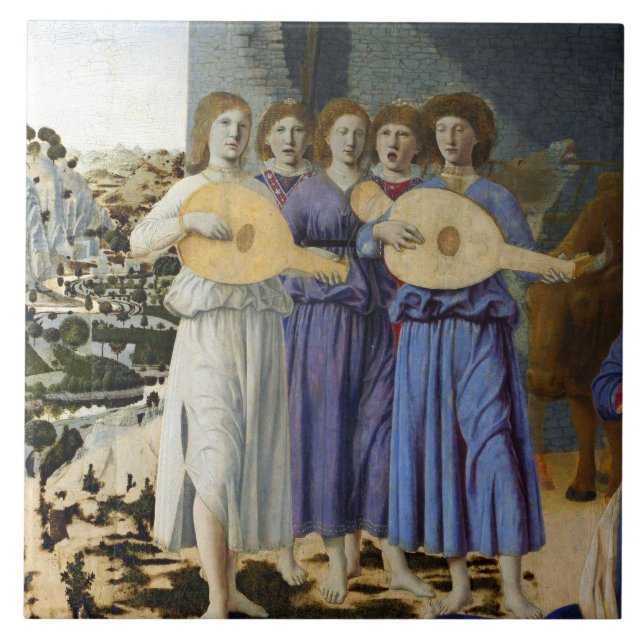 JESUS FÖDELSE, ÄNGLAR av PIERO DELLA FRANCESCA Kakelplatta (Framsidan)