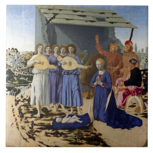 JESUS FÖDELSE, ÄNGLAR av PIERO DELLA FRANCESCA Kakelplatta (Framsidan)