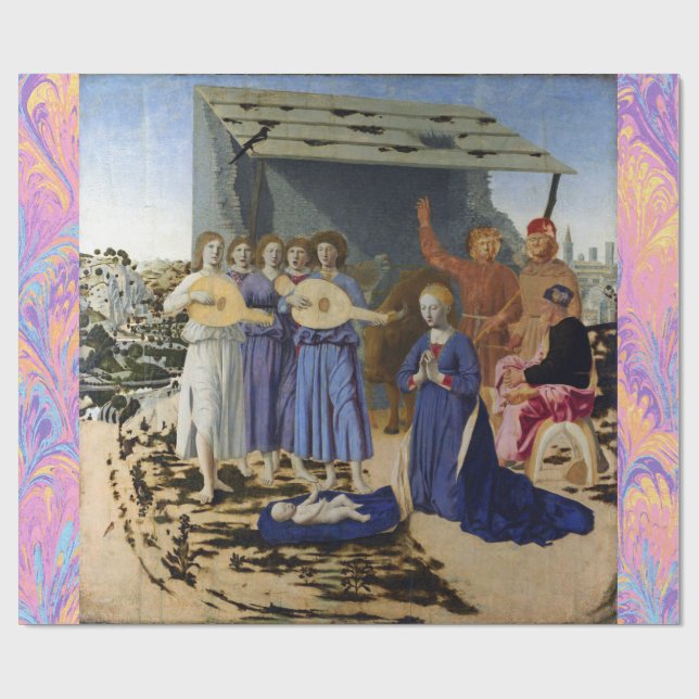 JESUS FÖDELSE, ÄNGLAR av PIERO DELLA FRANCESCA Presentpapper (Platt)