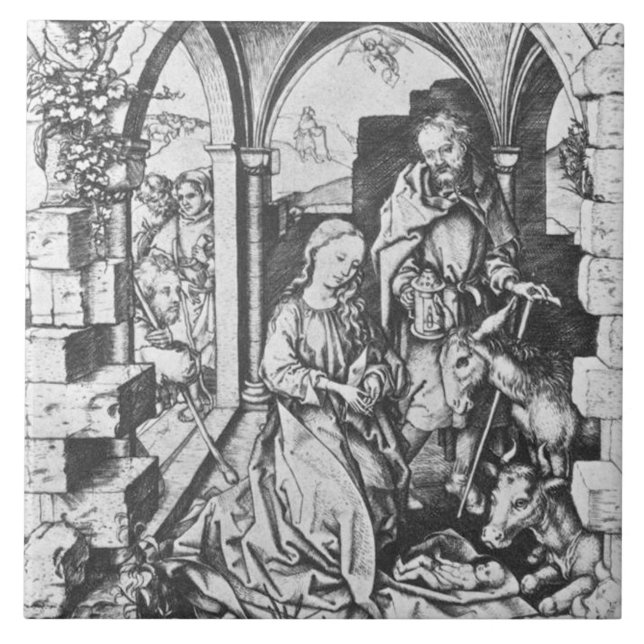 Jesus födelse (av Martin Schongauer) Kakelplatta (Framsidan)