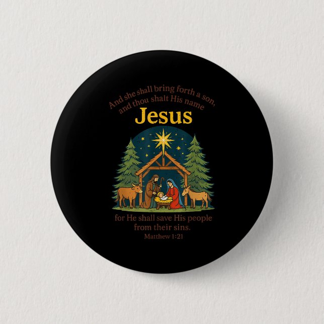 Jesus Födelse Kristna Jul Bibeln Pjs Småbarn Knapp (Framsida)