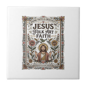 Jesus Folk Art Tro Jesus Folk Art Kristet Tro Kakelplatta