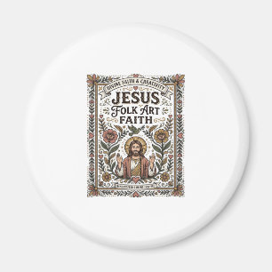 Jesus Folk Art Tro Jesus Folk Art Kristetrofé Magnet