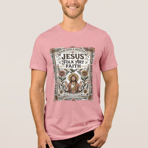 Jesus Folk Art Tro Jesus Folk Art Kristetrofé T Shirt
