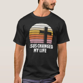 Jesus Förändrade Mitt Liv Retro Kors Solnedgång T Shirt