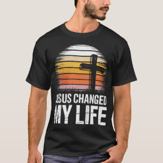 Jesus Förändrade Mitt Liv Retro Kors T Shirt