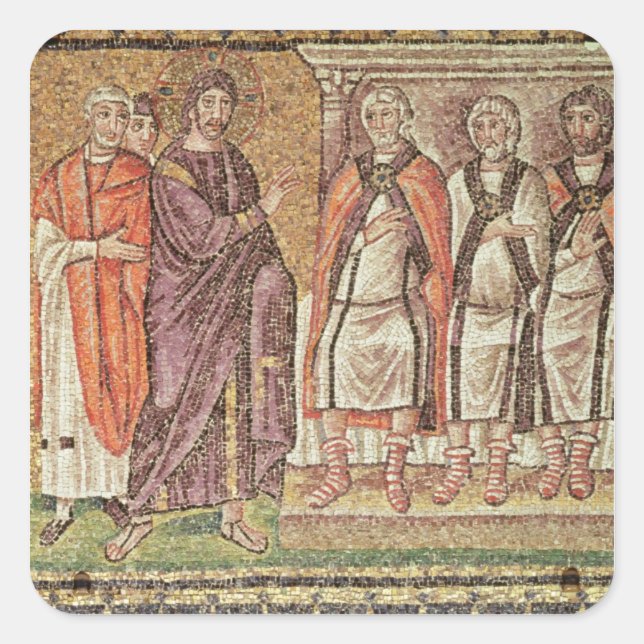 Jesus före Caiphus Fyrkantigt Klistermärke (Framsida)